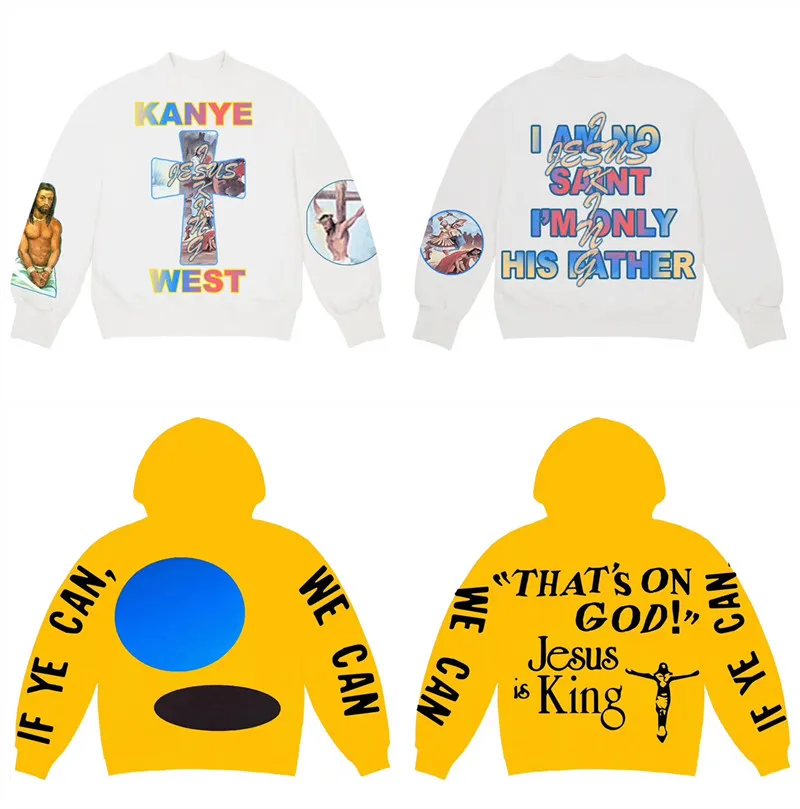 И надписью Jesus Is King Kanye West воскресенье сервис Духа с капюшоном для мужчин и женщин