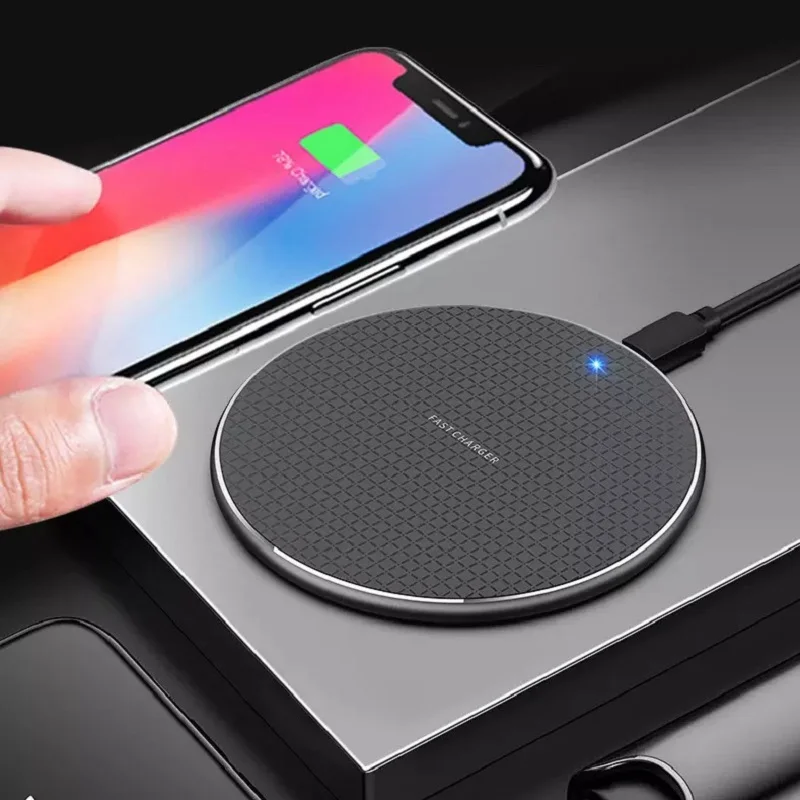 

New Gift Customized round Wireless Phone Charger Ultra Thin 10W Aluminum Alloy Desktop Wireless Charger