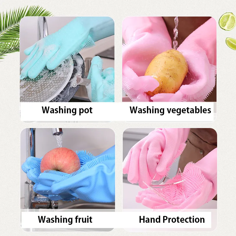 Силиконовые перчатки для мытья посуды 2 шт. водонепроницаемые прочные утолщенные
