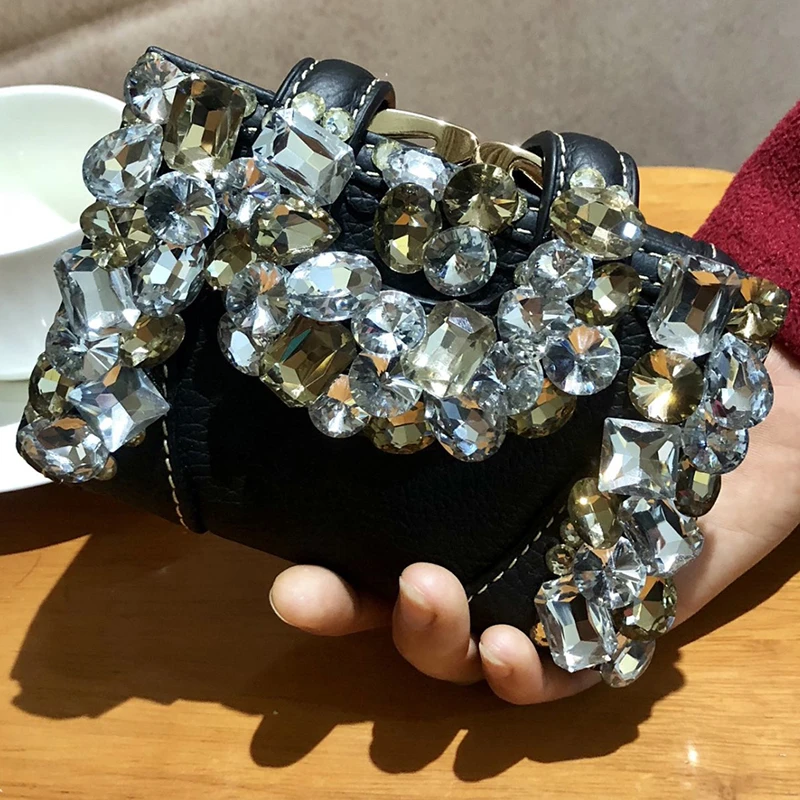 Женский кошелек с кристаллами роскошный держатель для карт из воловьей кожи