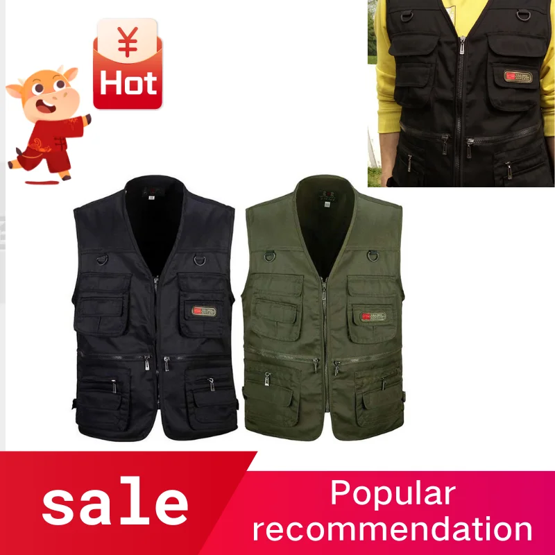 Мужской жилет для рыбалки с несколькими карманами на молнии