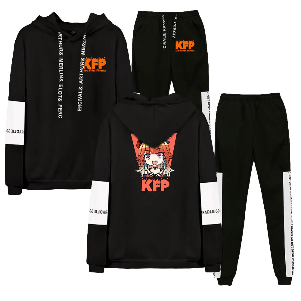 

HOLOLIVE Vtuber Takanashi Kiara разрисованный осенне-зимний костюм толстовки лоскутный Свитшот брюки на резинке уличный стиль из двух предметов