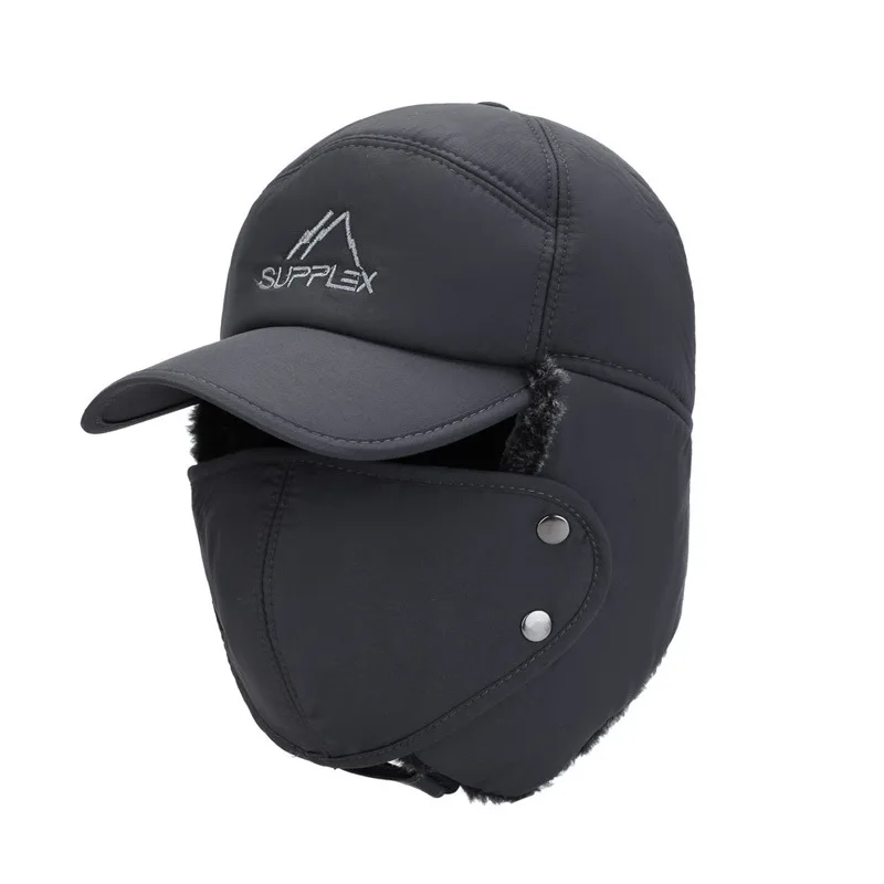 

Winter Thermal Bomber Hats Warm Faux Fur Women Men's Ear Protection Face Bomber Hat Snow Male Bone Cap Ski Hat
