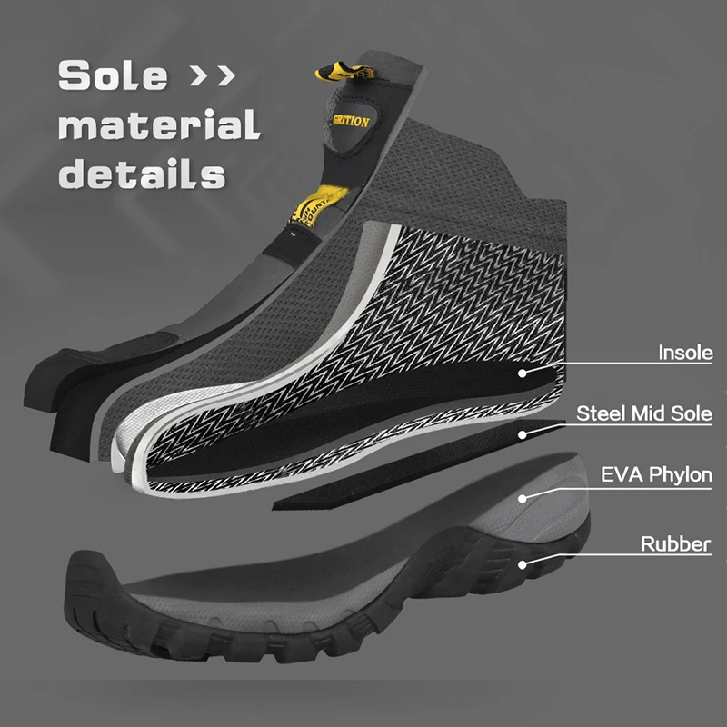 GRITION Men Hiking Boots Waterproof 2021 High Top Walking Winter Work Mountain Sport Shoes Soft Shell Trekking Outdoor Ankle New