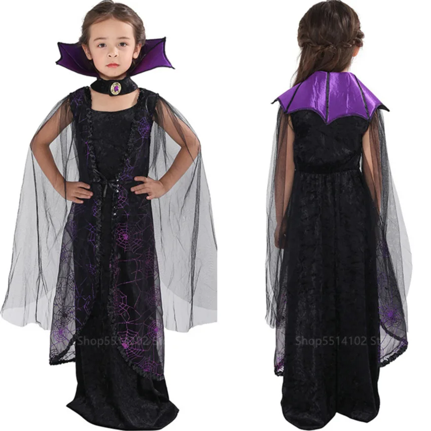 Детские костюмы вампира на Хэллоуин для девочек сетчатая накидка летучая мышь