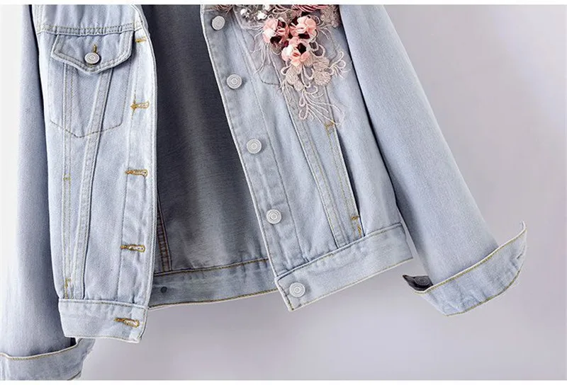 

Women Short Denim Jackets Spring Autumn New 3D Flower Beaded Sequined Single-breasted Denim Jackets Luxury Long-sleeved Coats