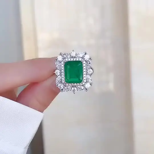 

Jewelry S925 Sterling Silver Emerald Green Gemstone Ring Vintage Bride Inlaid Marquise Diamond Wedding Ring