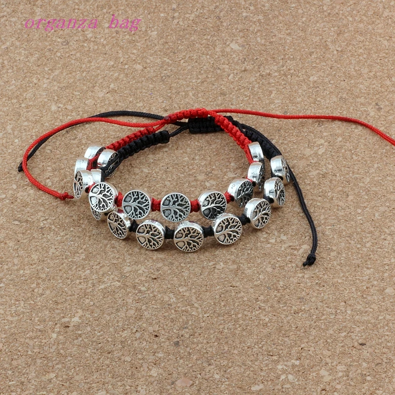 6Pcs Zinc Alloy Tone Tree OFLife Beads Adjusta Blered / Black Cord Wrist Bracelet C-43 | Украшения и аксессуары