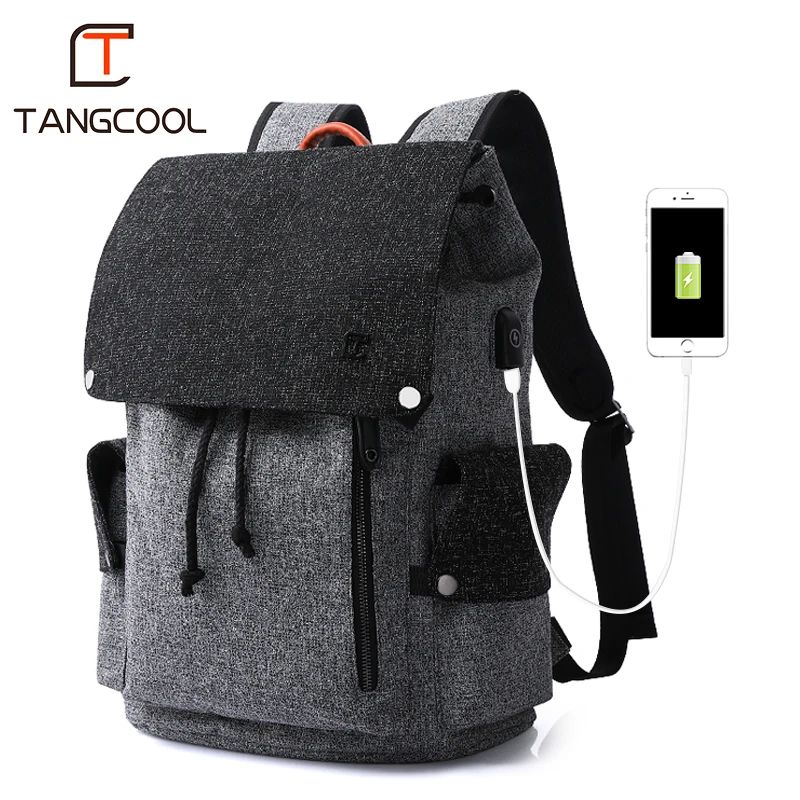 

Tangcool Brand Casual Men 15.6" Laptop Backpack Teenager Student Fashion School Bag USB Charging Port Unisex Boy Waterproof Bag