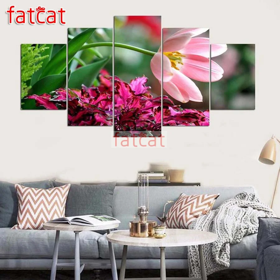 

Набор для алмазной вышивки FATCAT, набор для рукоделия, с изображением розовых цветов, квадратных и круглых страз, для домашнего декора, AE1575, 5 ш...