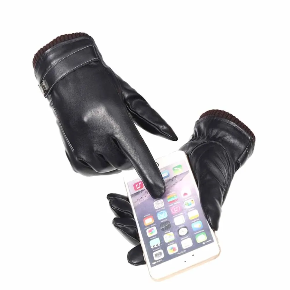 

Winter Leather Gym Workout Thicken Riding Touch Screen for Travel Outdoor (Black, Pattern)