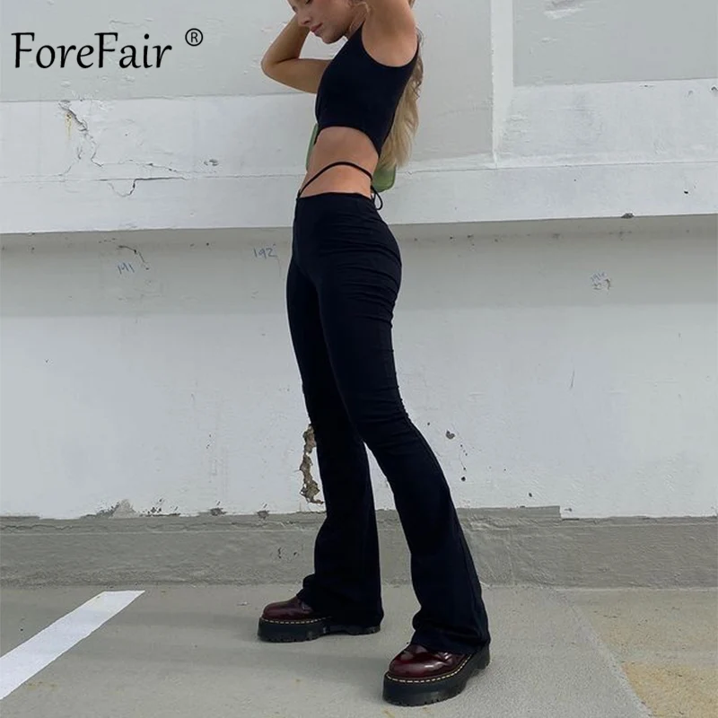Женские расклешенные брюки Forefair с вырезами на завязках Осень-зима 2021 | Женская