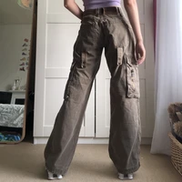 weiyao streetwear retro straight high waist baggy jeans cargo pants women casual pockets aesthetic wide leg jeans denim cute