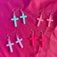 egirl jewelry rainbow resin cross dangle earrings for women 2000s aesthetic harajuku ins goth earrings y2k fashion friends gifts