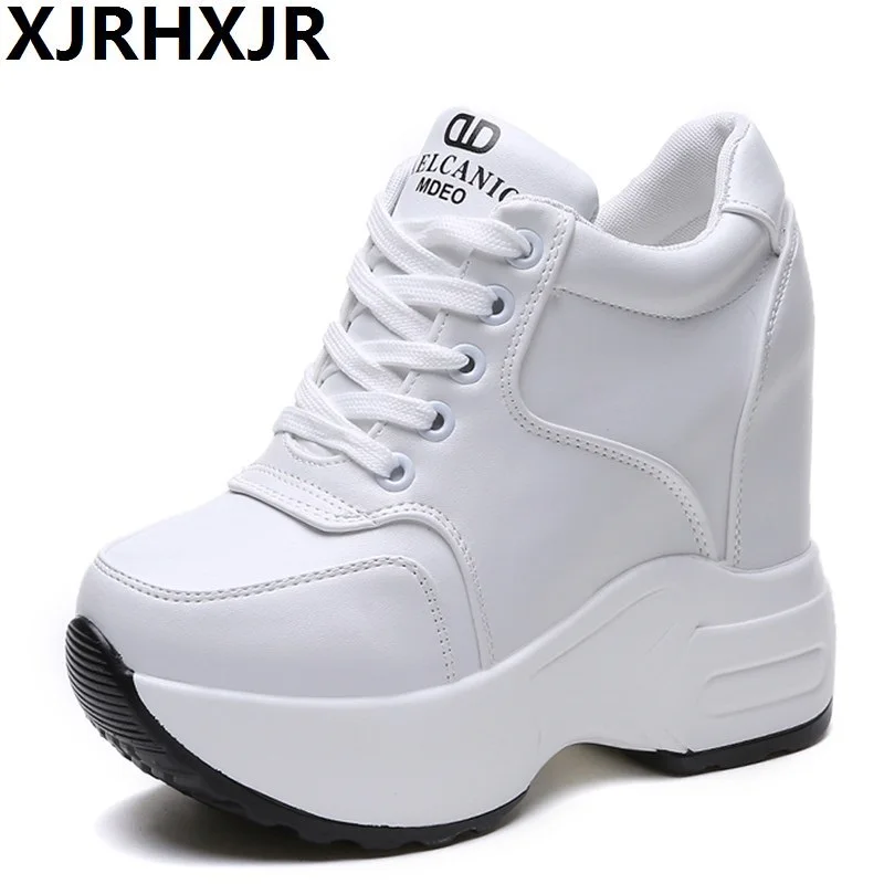 Женские кроссовки на платформе 10 см белые дышащие танкетке повседневная обувь