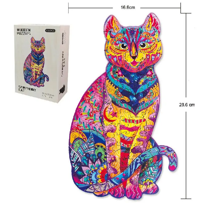 

Wooden Animal Jigsaw Puzzles Cat and Butterfly Puzzle Gift for Adults Kids Educational Puzzle Fabulous Interactive Games Toy