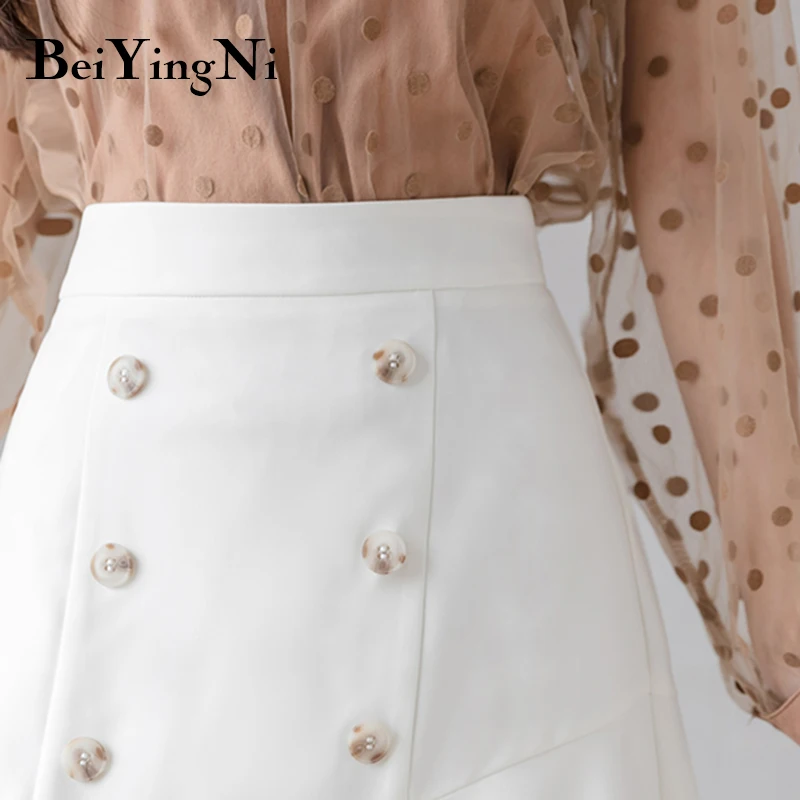 

Beiyingni Skirt White Black Slim Ruffles High Waist Package Hip Mini Skirt Women Vintage Fashion Leisure Saias Faldas Mujer Jupe