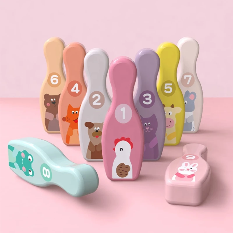 

124D 1Set Brain Developmental Toy Wooden Children's Bowling Toy for Toddlers Bowling Game Set Educational Coordination Toy