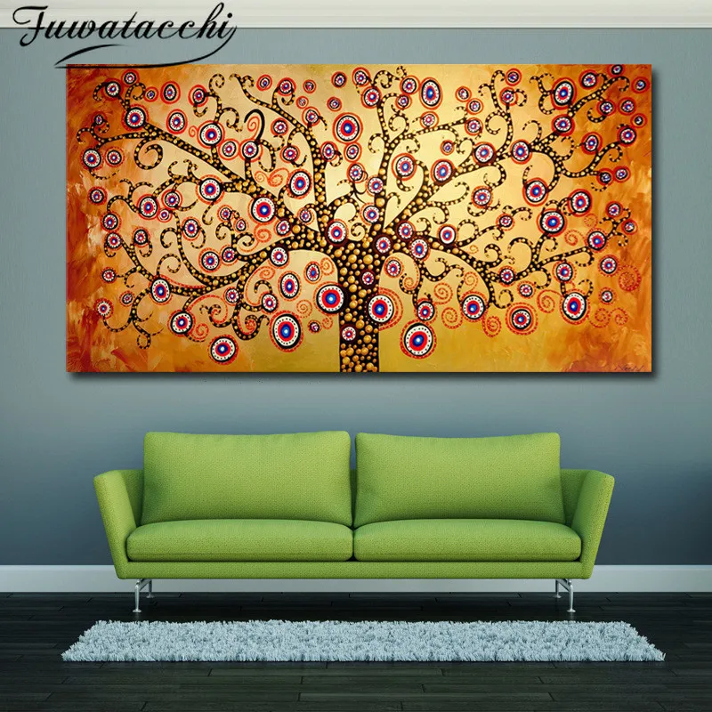 Настенная картина маслом на холсте с изображением живого дерева абстрактная для