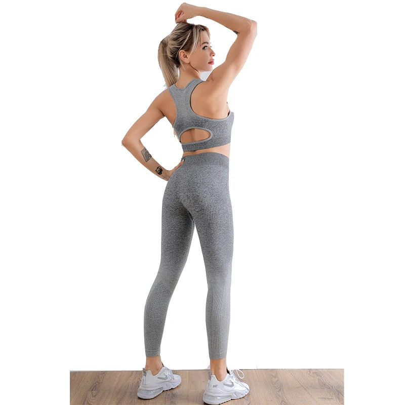 NUONEKO Summer Women Yoga Set Two Pieces Workout Gym Clothes Sports Bra Seamless Leggings Running Fitness Woman Tracksuit NT025