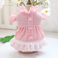 plaid dog dress pet summer thin princess skirt with breathable lace trim cat pink clothes small and medium puppy girl apparel