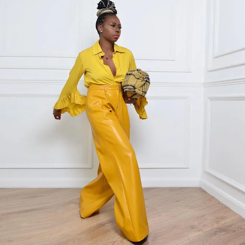 

Женские леггинсы из ПУ кожи, с высокой талией и широкими штанинами