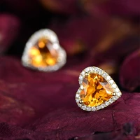 exquisite gold color heart shape yellow crystal stud earrings for womens zircon earrings fine jewelry party gifts