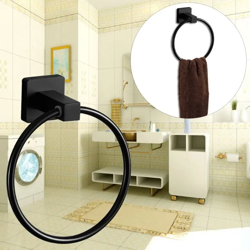 

Stainless Steel Wall Mounted Round Towel Ring Holder Rack Shelf Hanger Bathroom Accessories