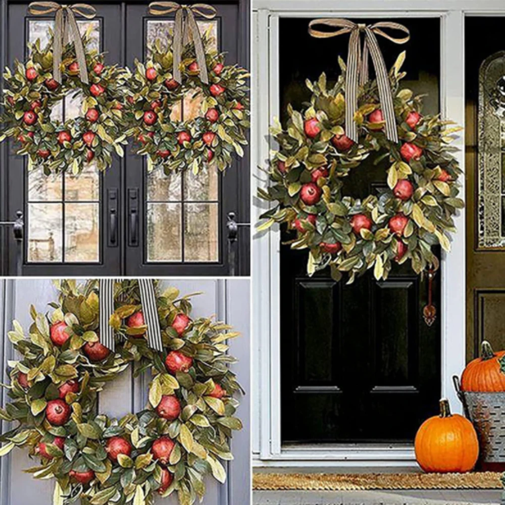 

Fall Wreath Pomegranate Wreath Indoor Outdoor Home Decor Window Door Wall Decoration Artificial Leaves Farmhouse Wreaths