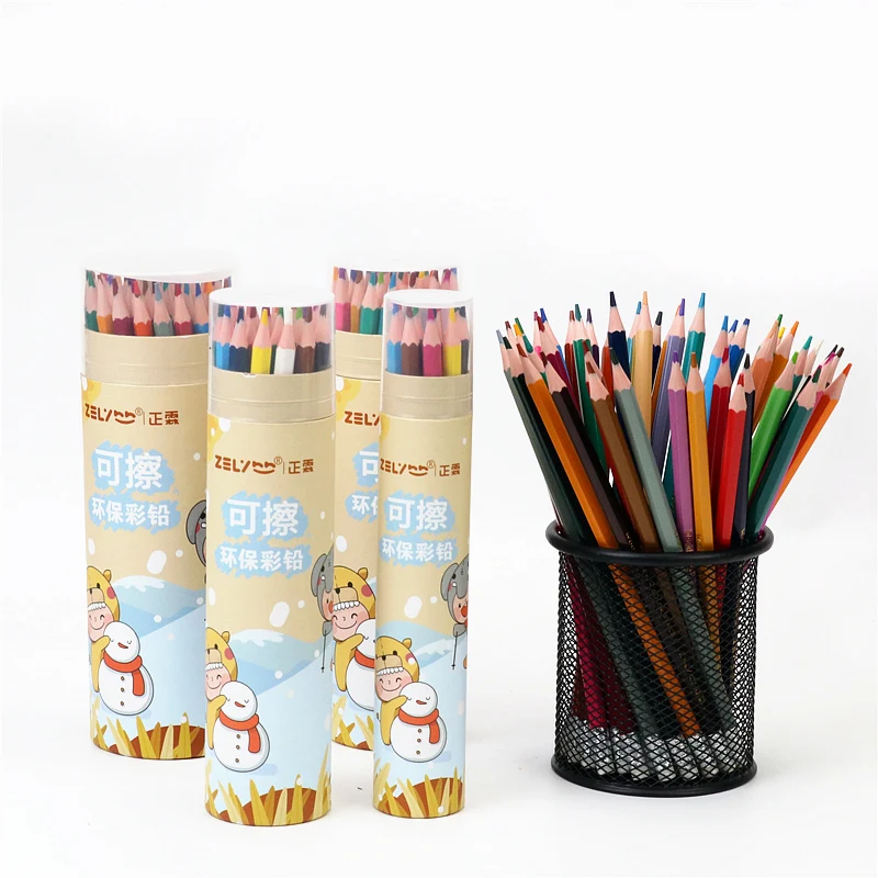 Erasable colored pencil student crayon drawing wood pen cute and with eraser on the top