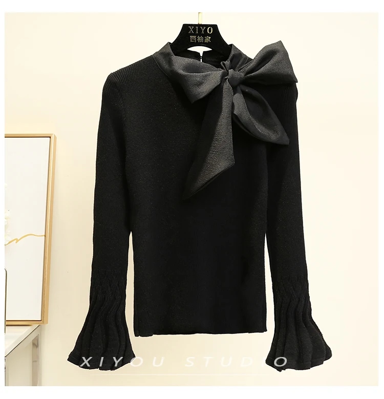 Милые женские свитера с бантом на воротнике для девушек студенческие вязаные