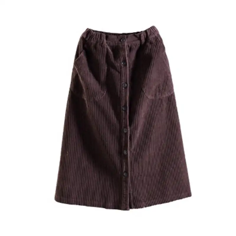 

Korean long skirt corduroy single-breasted large pocket solid Elastic waist skirt girl 2020 autumn winter women fashion