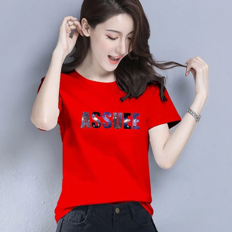 

100% Cotton T Shirt Woman Fashion Summer Short Sleeve O Neck T-shirt Woman Korean Style Plus Size Shirt 2021 New Women Shirts