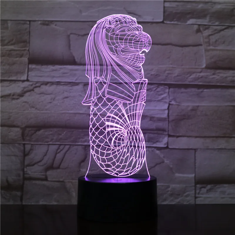 

Merlion 7 Colors Changing Night Light Home Bedside Auto Change Night Light LED Animal Lion Lamp Romantic Colorful Home Decor