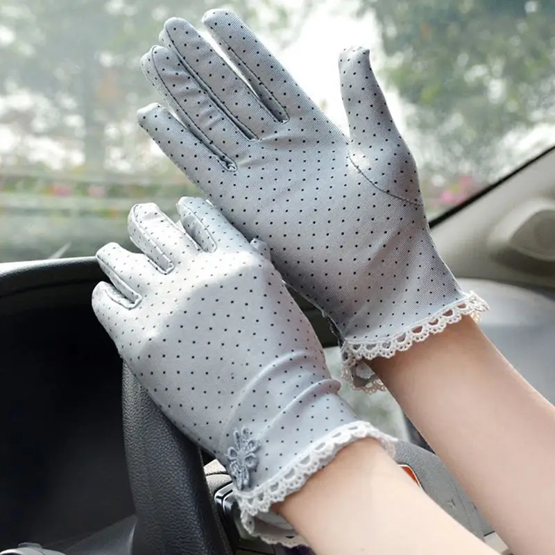

Summer Gloves Women UV Protection Short Gloves Floral Lace Polka Dot Sunscreen Driving Mittens C90E