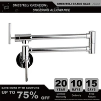 kitchen mixer sink tap chrome matte black brushed nickel wall mounted pot filler faucet with 24 double jointed swinging spout