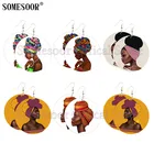 SOMESOOR красота африканских художественных красок деревянные серьги-капли афро этнические головные уборы черные женские дизайнерские деревянные висячие ювелирные изделия подарки