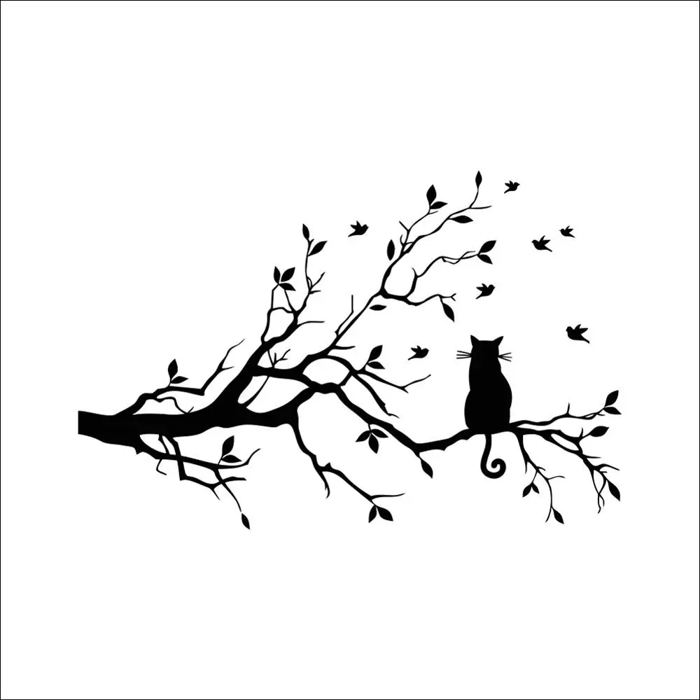 

Cat on a tree branch wall sticker Living room sofa background bedroom home decoration art Decals wallpaper Hand carved stickers