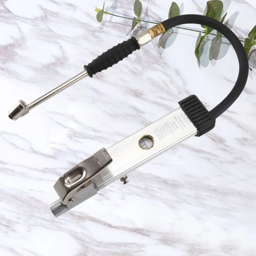 

Portative Professional Multi-functional Tire Pressure Meter Air Inflator Gauge Decompression Tool for Truck Motorcycle Car Silve