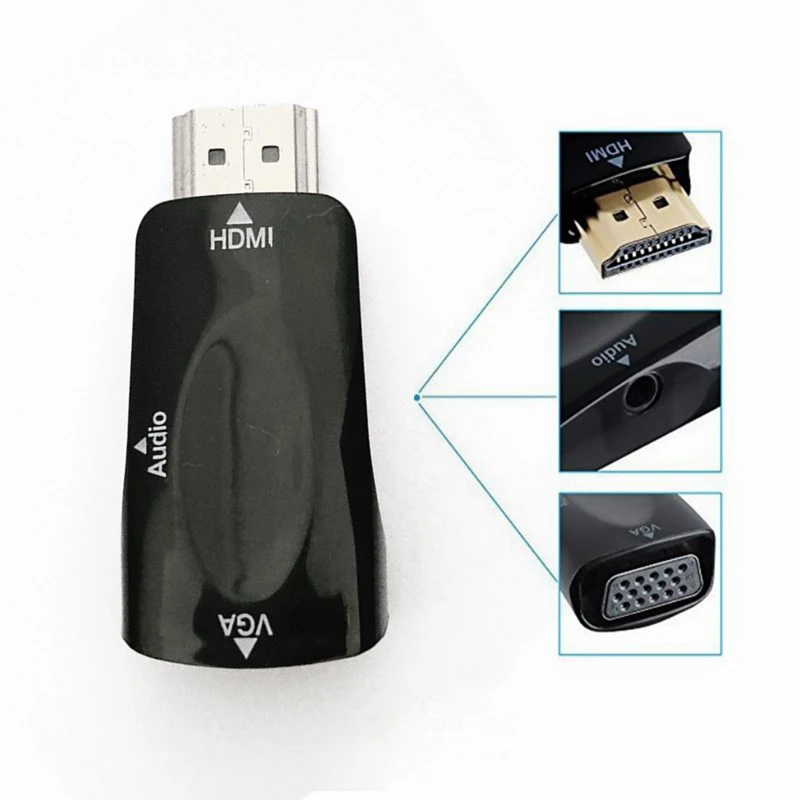 Адаптер HDMI-совместимый с гнездом VGA конвертер аудиокабелем FHD 1080P 720P 480P для ПК