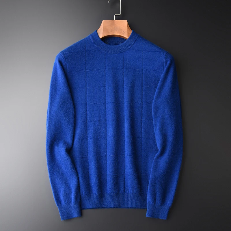 

Брендовые шерстяные и кроличья шерсть свитер мужской роскошный клетчатый жаккардовый круглый вырез горловины мужские свитера модные обле...