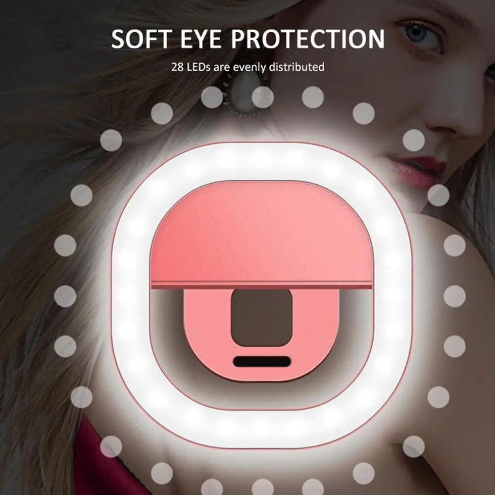 

1PC Mini LED Ring Light Clip On Mobile Phone Fill Light Self Selfie LED Phone Miniature Light Timer Mobile Square Lamp Ring I6N8