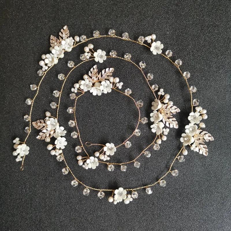 SLBRIDAL, проводные стразы, Кристалл, Пресноводный Жемчуг, цветок, свадебная тиара, повязка на голову, свадебные волосы, лоза, подружки невесты, аксессуары для волос