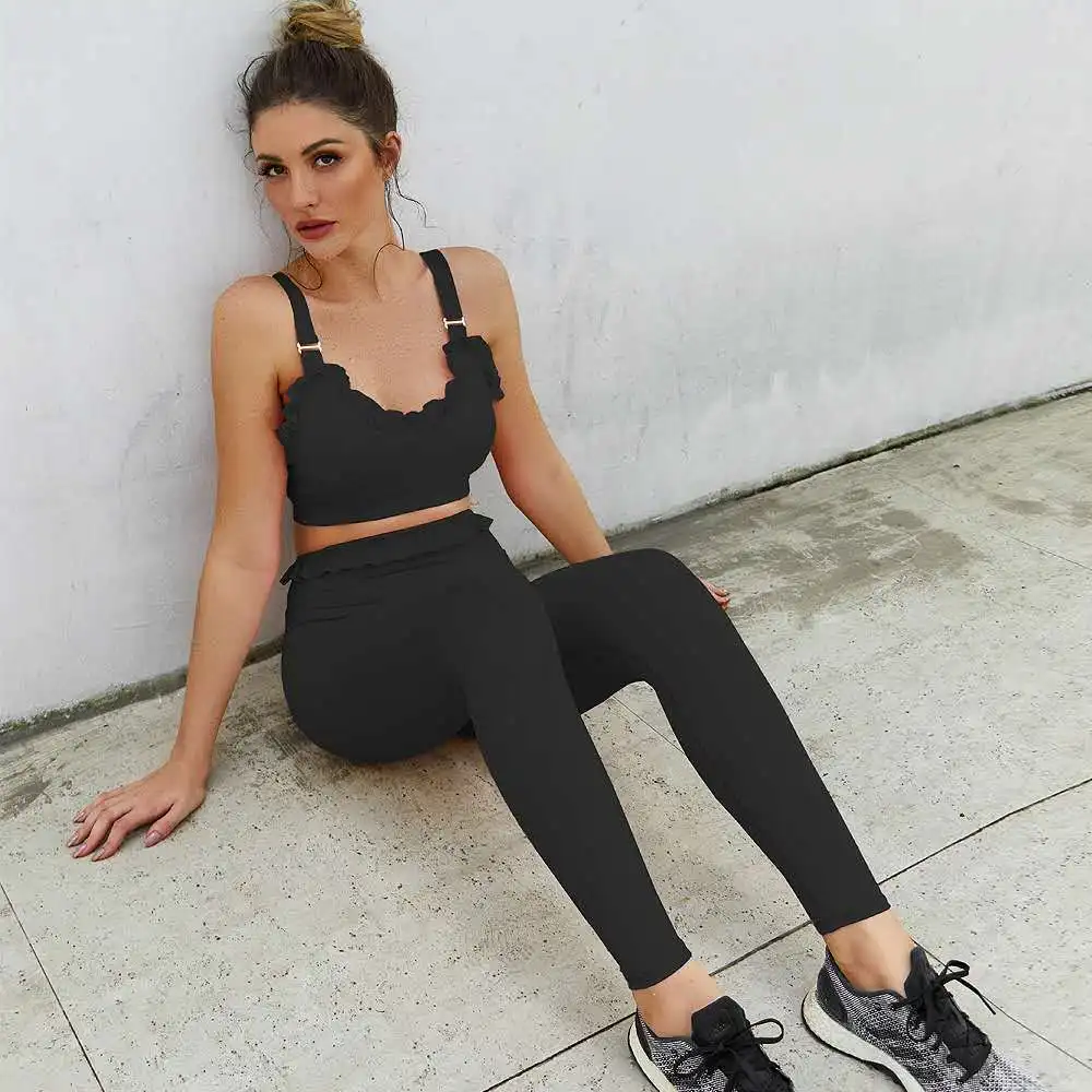 Женский комплект для йоги фитнес костюм женщин спортивная одежда из 2 предметов