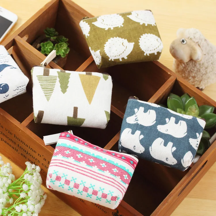 

2021 Women's Retro Korean Cotton Hemp Small Fresh Change Wallet Coin Bag Fashion Canvas Key Bag Coin Wallet Cut Wallet