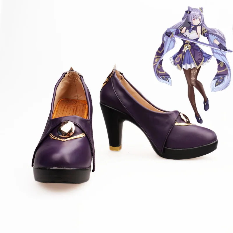 

Game Genshin Impact Cosplay Shoes PU Leather Halloween Keqing Women Girl Genshin Impact Keqing Costume Shoes