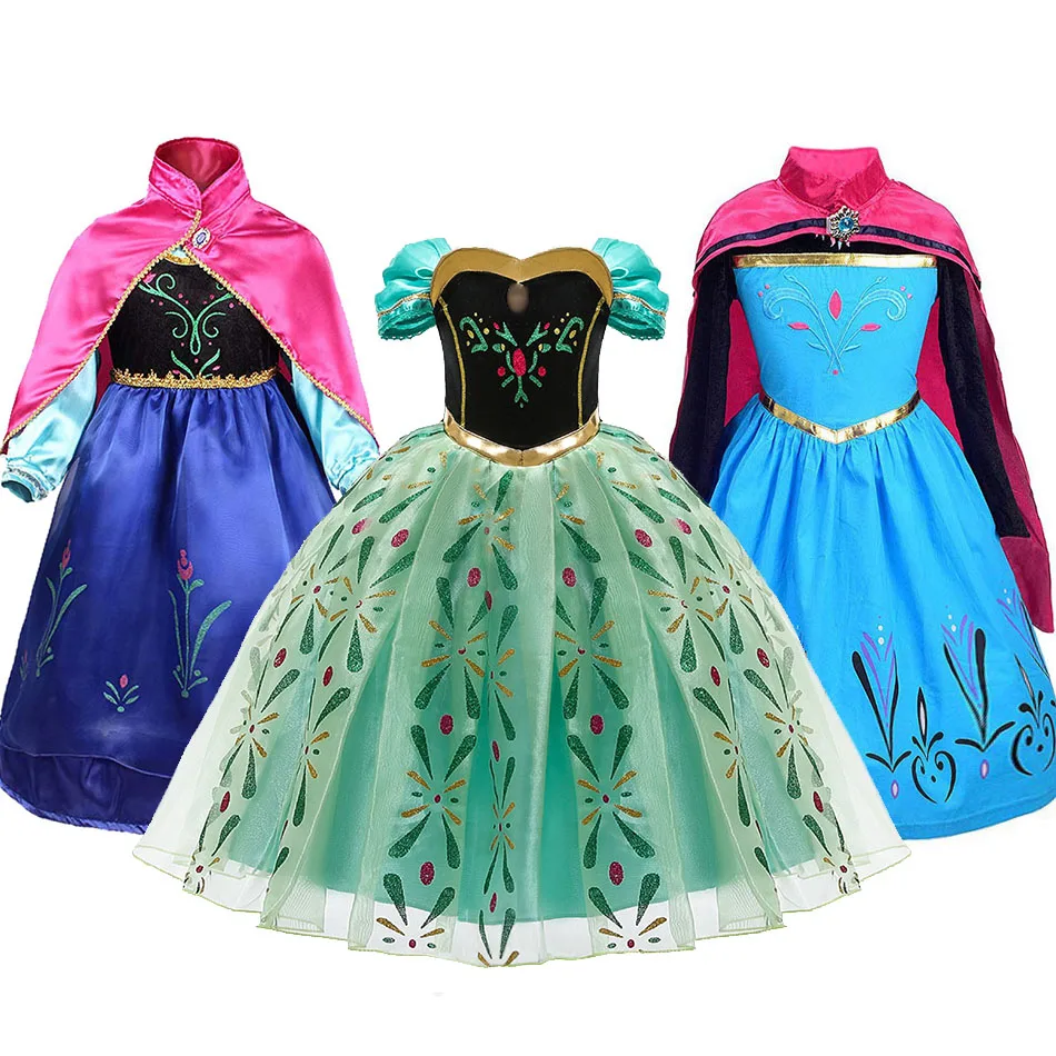 

Girls Anna Elsa Dress Kids Halloween Princess Costume with Wig Children Elza Snow Queen Christmas Carnival Party Fancy Clothes