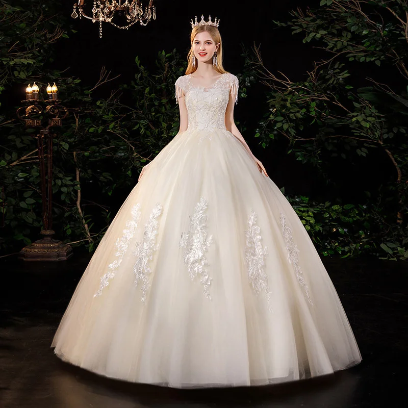 

French Main Wedding Dress 2021 New Temperament Bridal Starry V-neck One Shoulder Small Tall Waist Pregnant Woman Light