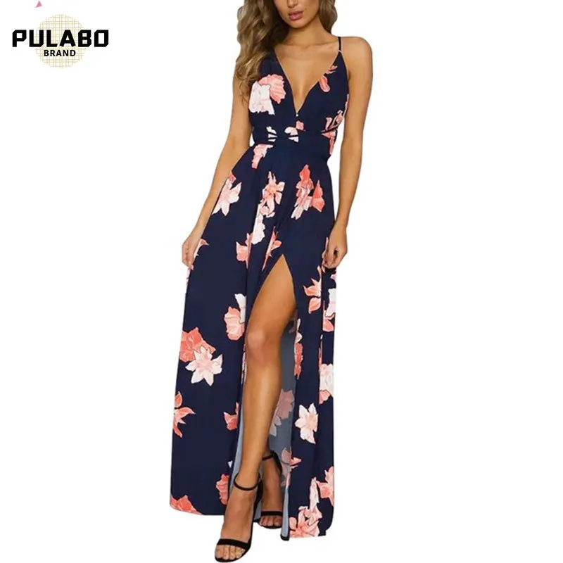 

Новинка 2021, модное женское летнее длинное платье Бохо с принтом и V-образным вырезом, вечерние пляжные платья, сарафан