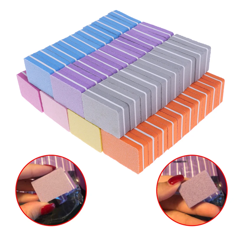 10pcs/lot Double-sided Mini Nail File Blocks Colorful Sponge Polish Sanding Buffer Strips Polishing Manicure Tools